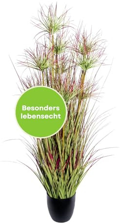 CREATIV green Zypern-Gras-Busch 125cm I Kunstgras mit naturgetreuen Gräsern in grün-rot I realitätsnahe Dekogras Kunstpflanze im Topf I Pflegeleichte Gräser künstlich ideal als Indoor Deko