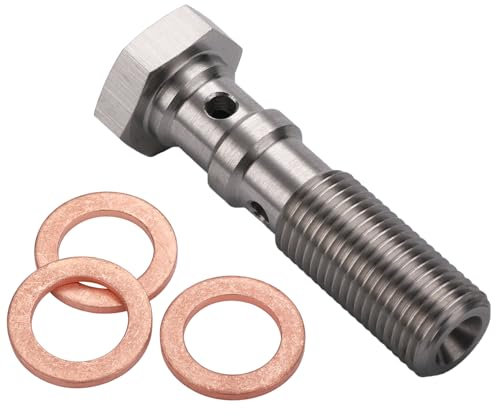 Podavelle M10x1.0 Metric Stainless Steel Double Banjo Bolt Brake Fitting Adapter 38mm Long with Copper Washers