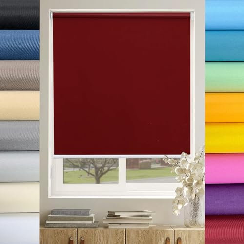 Verdunkelungsrollo Klemmfix ohne Bohren 100 x 50 cm Einfache Installation ohne Bohren, Rollo verdunkelung für innen Fenster mit Klämmträger, für Fenster und balkontür, Rot