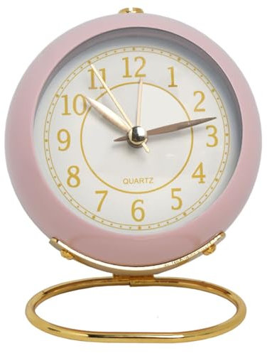 iSpchen Wecker Ohne Ticken Wecker Analog mit Licht Wecker Retro Lauter Wecker Nachttisch für Schwere Schläfer Batterie Reise Retro Wecker Kleine Schreibtischuhr für Kinderzimmer Kinder Rosa