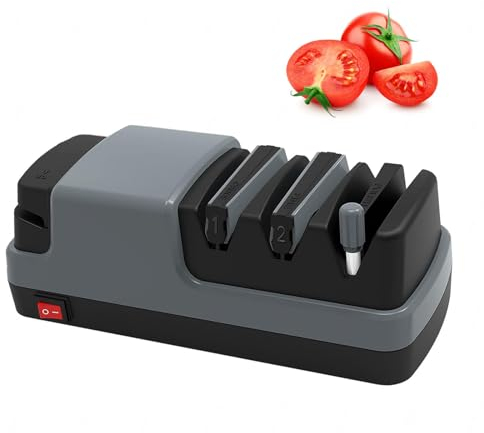 Affilacoltelli Professionale Elettrico, 4 in 1 Affila Coltelli Elettrico, Con Abrasivi Diamantati Al 100% E Guide Angolari Di Precisione Affilatrice Elettrica,Gray