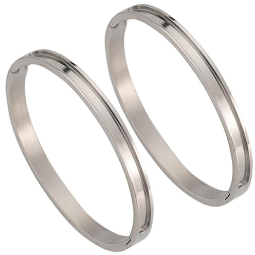 SUNNYCLUE 1 Box 2 Stück Armbandrohlinge Edelstahl Scharnierarmbänder Blank 51x61mm Leere Manschettenarmreif Rillen Inlay Armbandbasis Für Schmuckherstellungssets DIY Intarsien Edelstein Leder Inlay Ar