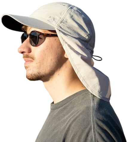 TOP-EX Mens Summer Baseball Cap with Neck Shade - Waterproof Sun Hat with Neck Flap Cover, UV SPF Protection Caps for Fishing Safari Outdoor Hiking, Grey L XL X-Large Extra Large Big Head Oversize
