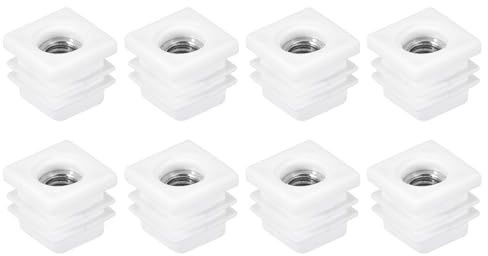 QUARKZMAN Vierkantrohre, 16 Stück 20 x 20mm - PP Stuhlbezug mit M8 Gewinde, Gewindeeinsatz für Möbelfüße, Verstellbarer Beinstecker für Stühle (Weiß)