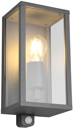 Trio Leuchten Außen Wandleuchte Garonne 201869142, Aluminium Druckguss Anthrazit, Glas klar, exkl. 1x E27, Bewegungssensor |