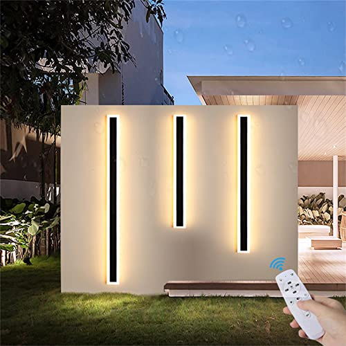 TZSMUM Lange Villa Wandleuchte mit Fernbedienung Wasserdicht IP65 Dimmbar Außenwandleuchte Aluminium Acryl Außen LED Modern Wandlampe für Garten Terrassen Schlafzimmer Wohnzimmer Innen (Schwarz,40CM)