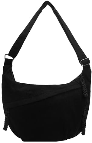 BORDEAG Borsa a mezza luna, da donna, in cotone, a mezza luna, con tracolla regolabile, casual, mezza luna, da donna, in tinta unita, portatile, per lavoro, uso quotidiano, b, 35 × 22 × 7 cm