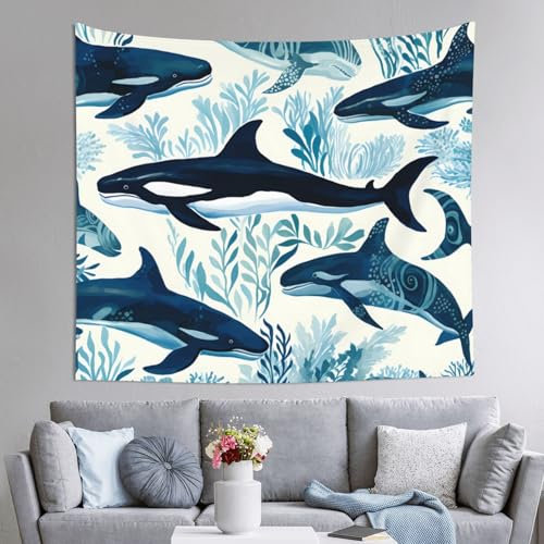 EVANEM Killer Whale Wall Tapestry For Bedroom, 60x51 In Decorative Tapestry Wall Hanging Aesthetic Poster For Home Living Room Dorm