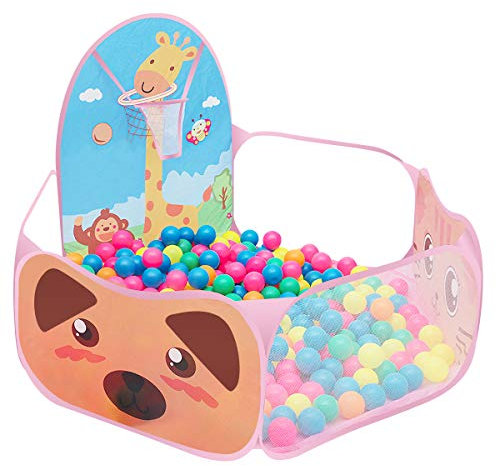 Yolispa Bällegrube für Kinder Faltbar Baby Bällebad mit Basketballkorb Pop Up Bällebad Bällepool Baby-Laufstall Spielen Schaumstoff- Plastikballgrubenpool für Babys Kinder (Bälle Nicht Inbegriffen)