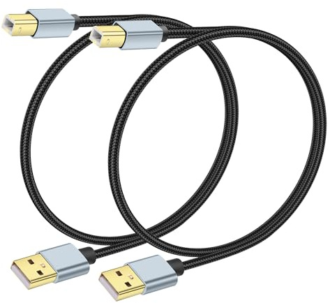 JSADZKJ 1FT USB A to USB B Printer Cable 2.0 Type A Male to B Male Cable High Speed USB 2.0 Printer Cord Suitable for Laptop,Printer,Scanner, Digital Pianos,MIDI Controller,Etc(2Pcs)