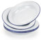 Aramanara 6 Pcs Traditional Enamel Plates, Retro Large Deep Serving Plates, 9.4 Inch Round White Body with Blue Rim Dinner Plate for Salad, Pasta, Camping