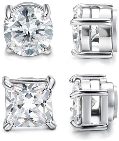 CASSIECA 2 Paare 6MM Magnet Ohrringe Herren Edelstahl Magnetische Ohrstecker für Männer Damen Rund CZ-Intarsien Nicht Piercing Hypoallergen Non-piercing Clip On Ohrringe Silber