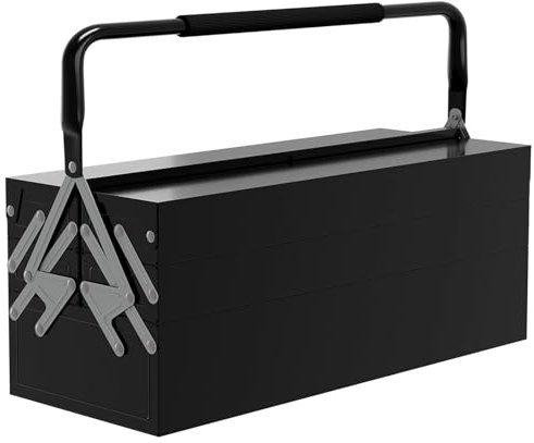 Tool Box Heavy Duty Metal Cantilever 5 Tray Storage Large ToolBox | Professional Portable Storage Cabinet Workshop Cantilever Toolbox with Carry Handle - Black