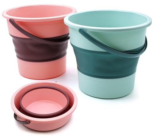 WYYFXY Secchio pieghevole da 5 l, secchio pieghevole per tacchino, 5 litri, con manico per spiaggia, pesca, campeggio, hikenture, viaggi, auto (verde e rosa)