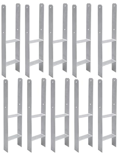 Vigevee H-Pfostenanker 10 Stück H-anker Pfostenträger Bodenanker für Pfosten H-Pfostenschuh für Zaun und Gewächshaus Pfosten Vierkantholzpfosten(141x600mm)