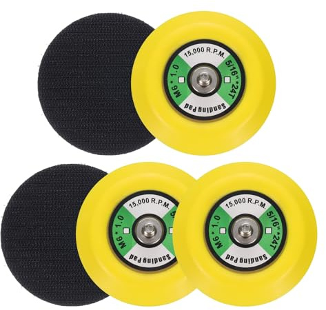 QUARKZMAN 3 Pulgadas Almohadillas De Lijado Con Respaldo De Gancho Y Bucle Y Roscado M6*1mm Para Almohadillas De Pulido Y Acabado Con Diamante, Amarillo + Negro 5 Piezas