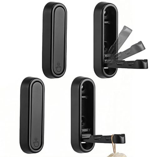 Giggleye Fällbara väggkrokar svart 90° zinklegering - platsbesparande garderobskrok för väggmontering, robust för badrum, hall, kök, jackor, handdukar och väskor - 4-pack