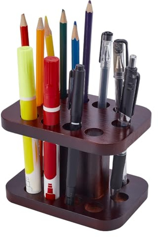 FINGERINSPIRE Portalápices de madera marrón coco con 10 agujeros rectangular organizador de escritorio para bolígrafos, pinceles de pintura, lápices de colores, marcadores, papelería de oficina