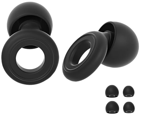 1 Pair Loop Style Ear Plugs for Sleep, Ultra Comfy Silicone Noise Reducing Earplugs, Reusable Quiet Ear Plug for Deep Sleeping, Travel, Work and Study, with 6 Replacement Tips (Black)