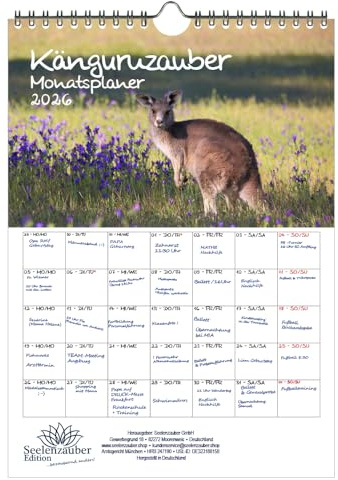 Känguruzauber Planer DIN A4 Kalender für 2026 Känguru - Geschenkset Inhalt: 1x Kalender, 1x Weihnachtsanhänger (insgesamt 2 Teile)