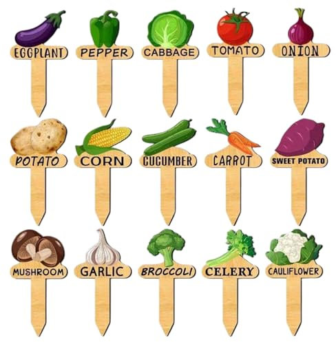 Renopfect Placas para plantas, 15 unidades, marcadores de jardín, etiquetas para plantas y ayudas de rotulación, placas de madera reutilizables para etiquetar y organizar plantas en huertos e