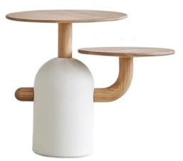 YCCHAH Sofa Beistelltisch Weiß Esche Holz Rund Couchtisch Kombi Beistelltisch Wohnzimmer Couchtisch