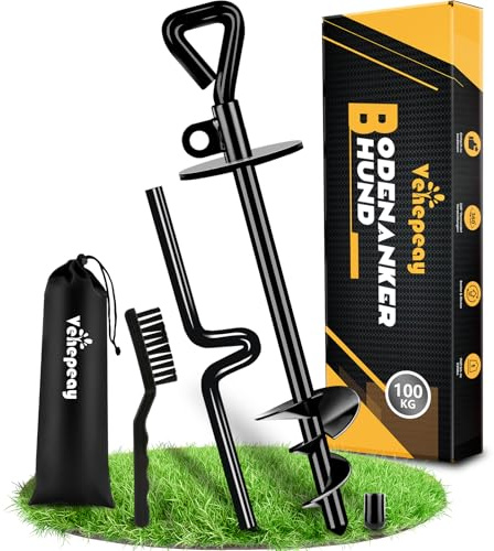 Pro Ground Anchor for Dog with a brush, ground stakes for Dog Large up to 220 lbs, No Sharp Edge Extra Stable Spiral Ground Stakes for Large Dog, Ground Anchor for Screwing for Beach, Camping, Lawn