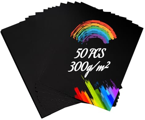 Papel Kraft A4-50 Hojas - Papel Craft - Papel de Embalar, Imprimible, 300 g/m², Negro, para Manualidades, Impresión, Empaque, Tarjetas, Etiquetas, Proyectos Vintage