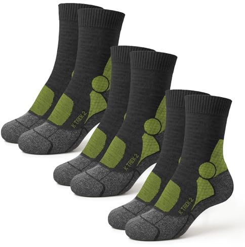 Kaiera - Trek Mid – 3 paia di Calze Tecniche da Trekking in Lana Merino, (tg 35-37) Grigio Verde, Traspiranti, Termoregolanti, Comfort 4 Stagioni, Rinforzate e Made in Italy