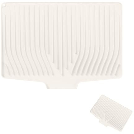 Large Premium Silicone Sink Dish Drainer Tray, Cream White, 48x34.5cm | Heat-Resistant (450°F), Fast Drain & Hanging Hole, Multi-Use Kitchen Sink Drying Mat
