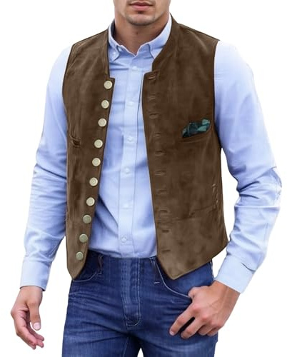 Gilet en velours côtelé pour homme - Col en V - Cowboy - Sans manches - Coupe ajustée - Décontracté - Veste en latex pour homme
