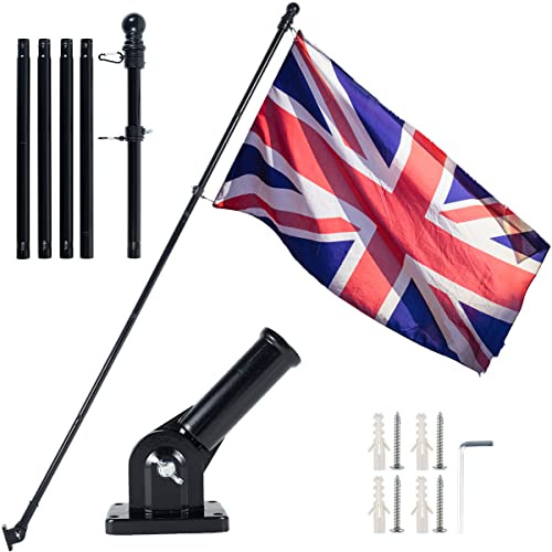 MTFun Flag Pole Kit 6FT Sectional Flag Pole Kit 360° Free Wall Mounted Flagpole Kits with Mounting Bracket Stainless Steel Flags Bracket for Wall for House Garden Yard Outdoor Fence