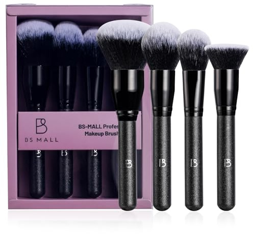 BS-MALL Soft Professional Makeup Brush Set - 4 Pcs Travel-friendly Brushes Including Foundation Brush for Liquid Makeup, Powder Brush & Blush Brush,Daily use (All Black)