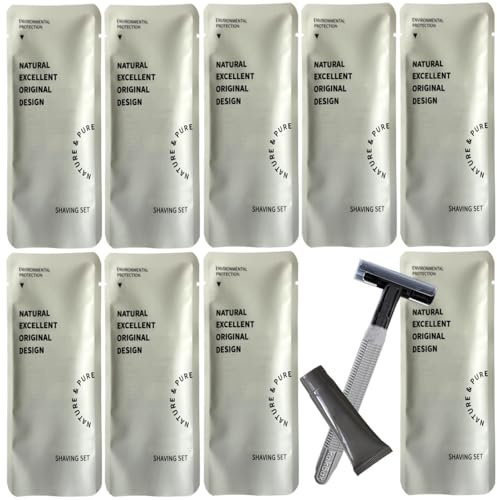 Kit di rasoio monouso della pelle sensibile 10Pack avvolto individualmente; Set di rasatura manuale ecologico con crema da rasatura; Hotel rasoio rasoio per il viaggio, casa, uso quotidiano