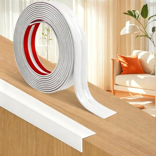 Baguette d'angle Autocollante PVC, Protection Flexible pour Murs et Meubles, Cornière Moulure Murale Profilé de Bord Souple pour Plafonds, Sols et Portes