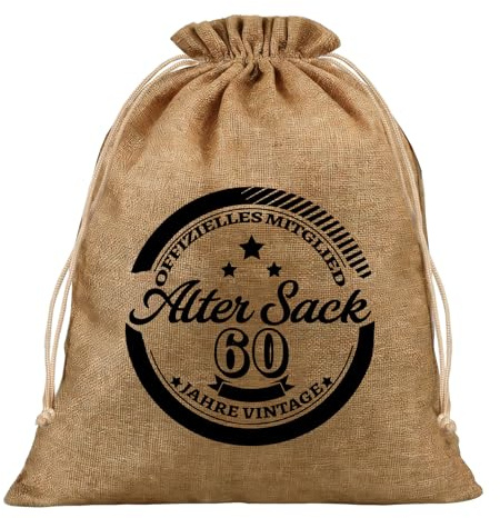 Geschenkbeutel 60 Geburtstag, Lustige Geschenke für 60 Geburtstag Männer | Geschenktüten mit Kordelzug, Baumwollbeutel, Stoffbeutel, Verpackung Geburtstagsgeschenk (40x30 cm)