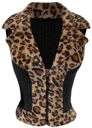 Milumia Women's Leopard Print Faux Fur Vest Zip Up Sleeveless Lapel Collar Jackets Coats Multicolor Medium