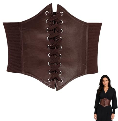 Women’s Corset Belt, Women’s Elasticated Corset Belt, Elasticated Leather Waist Belts, Laced Corset Role-Play Costumes, Create The Perfect Waistline, Suitable for Birthday Parties, Cosplay (Brown)