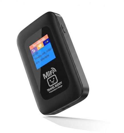 TravelBuddy Mifi Router (Includes 1GB Data) - NEW 4G MiFi with Global Multi-Network SIM Card. Connects to Vodafone, EE, O2 and Three in The UK, No Blackspots, PAYG Online Top Up, No Contract (Black)