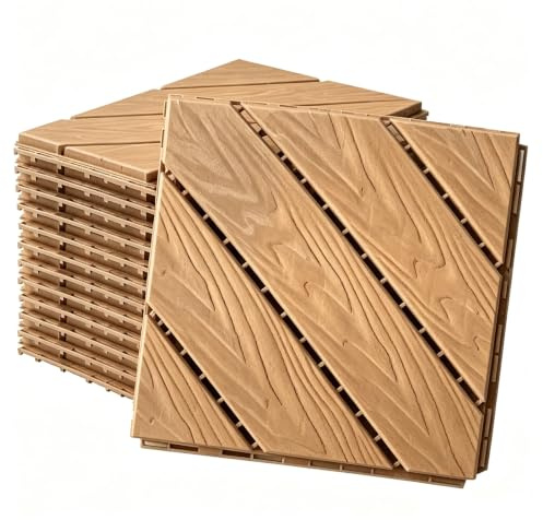 Carreaux de Terrasse Extérieur en PVC, 30x30 cm Dalles de Terrasse à Emboîtables avec Imitation Bois Imperméable Antidérapant pour Piscine Balcon Cour Allée Porche(Natural,10)