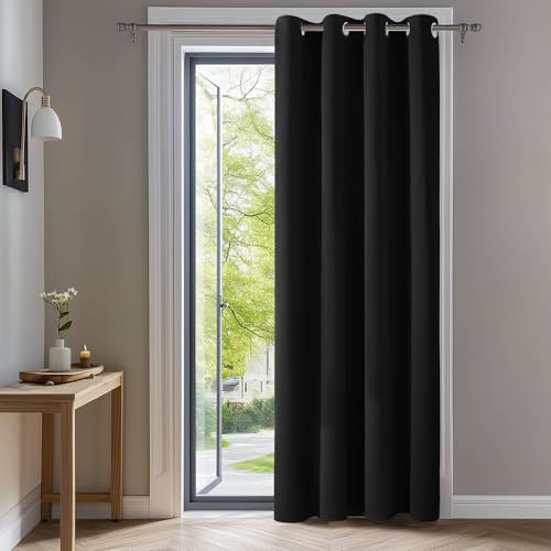 Deconovo mörkläggningsgardin med öljetter gardiner sovrum ögongardin Blcikdich, 214x132 cm (höjd x bredd), svart, 1 bit