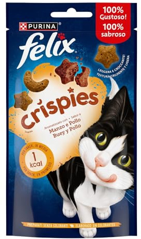 FELIX Crispies Snack per Gatti Adulti con Manzo e Pollo 8 Confezioni da 45g