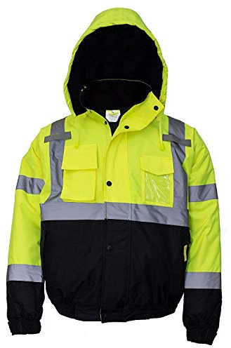 New York Hi-Viz Workwear WJ9012-L Men's ANSI Class 3 High Visibility Bomber Safety Jacket, Waterproof (Large, Lime)