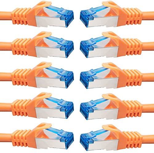 BIGtec - 10 Stück - 1m CAT.7 Gigabit Patchkabel Netzwerkkabel orange Kupferkabel Patch Ethernt LAN DSL Kabel CAT7 (RJ45, Cat 7, S/FTP PIMF) 100cm