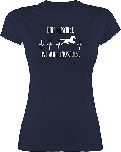 Shirt Damen - Pferde - Dein Hufschlag ist Mein Herzschlag - M - Navy Blau - reitshirt reitklamotten pferdeliebhaber pferdef Tshirt Geschenk für Reitlehrerin t-Shirt Frauen Pferd reiten Reitsport