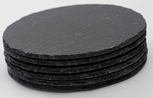 Novaliv 6x Schieferplatten I rund I 20x0,5 cm I Sushi Servierplatten Untersetzer Käseplatte Tischplatz Schiefer Geschirr Platte schwarz
