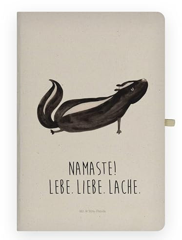 Mr. & Mrs. Panda DIN A4 Baumwoll Notizbuch Stinktier Yoga - Geschenk, Namaste, Für Lehrer, Liebe, Liniert, Stinker, Blanko, Skunk, Hardcover