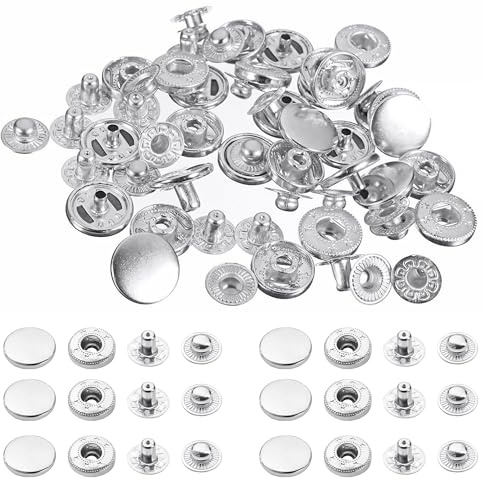 Trimming Shop S Molla Bottoni Automatici 4 Parte Metallo Snap Durevole Leggero Elementi di Fissaggio per Jeans, Pelle Artigianato, Cucito, Vestiti Riparazione,15mm,Argento,10pcs - Argento, 10pcs