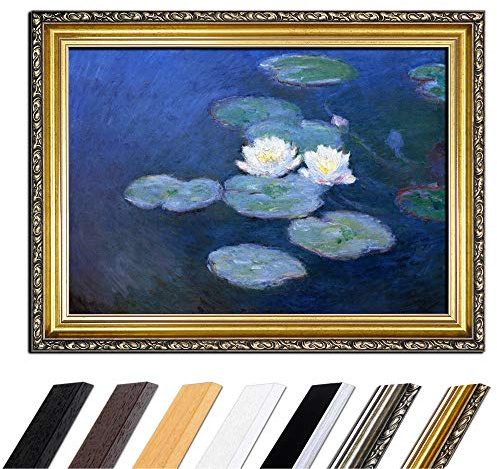 Bilderdepot24 Bild mit Rahmen - Claude Monet Seerosen 80x60 cm - Gerahmtes Leinwandbild Alte Meister - Antiker Rahmen Gold Barock, Klassisch