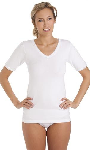 Ladies Multipack Two 2 Cotton Rich Thermal Short Sleeve Vests Warm Stretchy (14/16) White